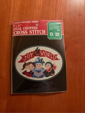 Oval Counted Cross Stitch Kit - Joy to the World (Red, Blue, Black)